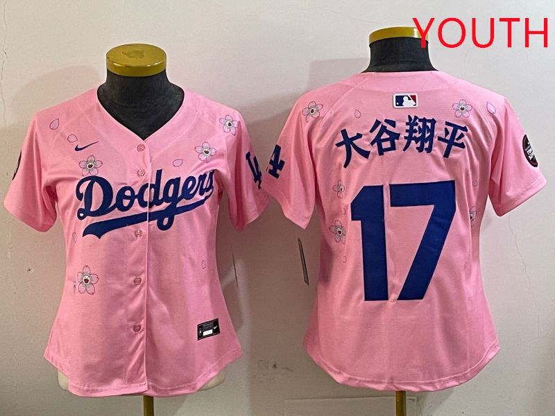 Youth Los Angeles Dodgers #17 Ohtani Pink Sakura Edition 2025 Nike MLB Jersey style 1->youth mlb jersey->Youth Jersey